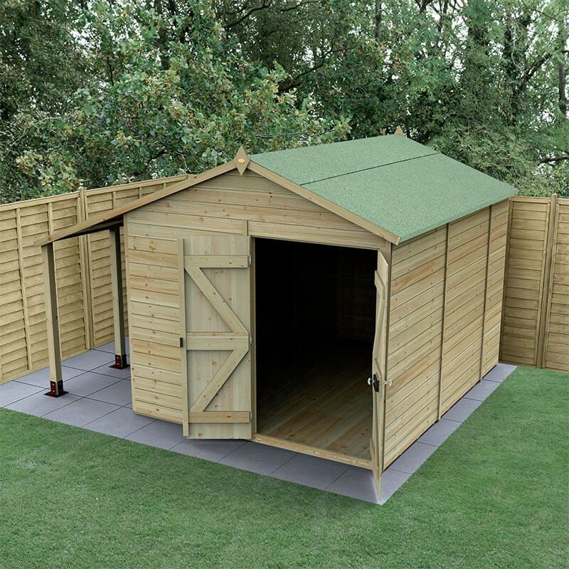 10' x 8' Forest Timberdale 25yr Guarantee Tongue & Groove Pressure Treated Windowless Double Door Apex Shed with Logstore (3.56m x 3.05m) - Image 1