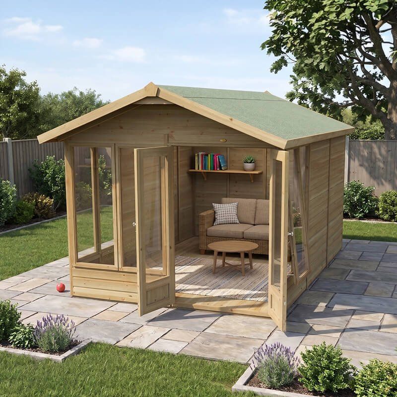 12' x 8' Forest Timberdale 25yr Guarantee Double Door Apex Summer House (3.91m x 2.69m) - Image 1