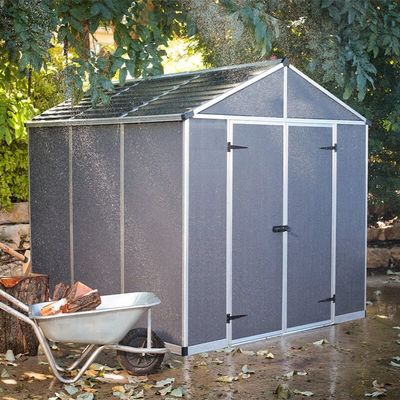 8' x 8' Palram Canopia Rubicon Multi-Wall Premium Dark Grey Plastic Shed (2.37m x 2.29m)