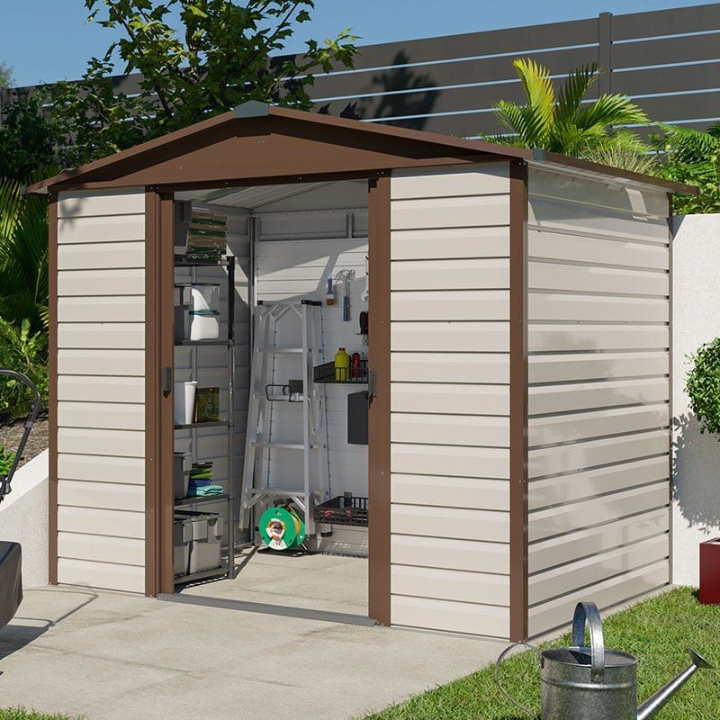 8' x 6'6 Yardmaster Shiplap Metal Shed Brown Finish (2.43m x 1.97m) - Image 1