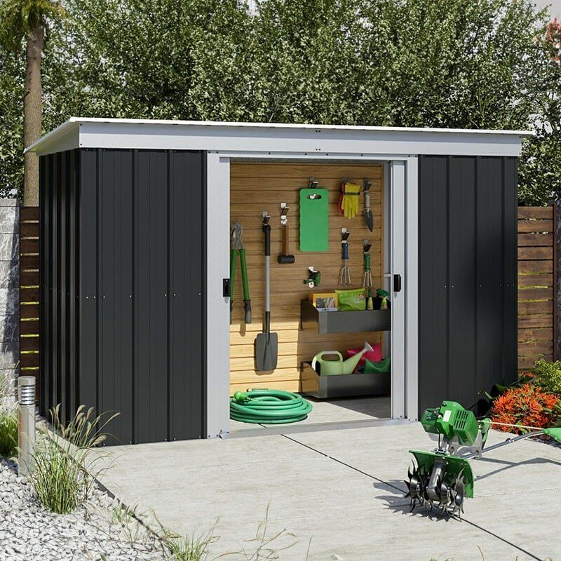 10' x 4' Yardmaster Castleton Anthracite Pent Metal Shed (2.98m x 1.19m) - Image 1