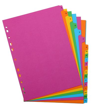Concord Index A-Z A4 160gsm Board Bright Assorted Colours 52499