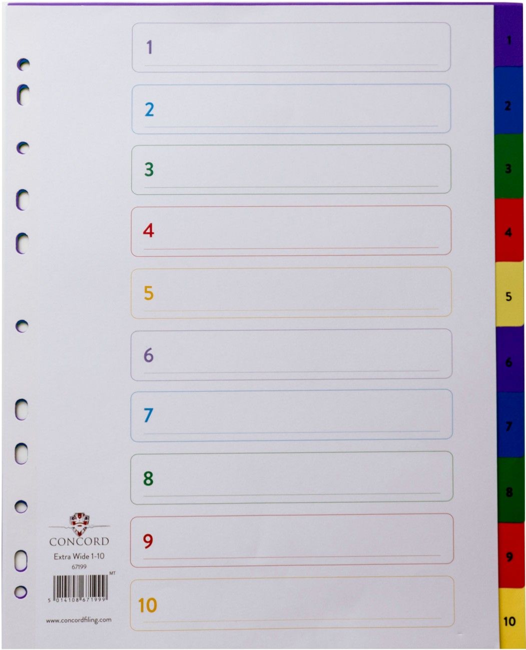 Concord Index 1-10 A4 Extra Wide Polypropylene Multicoloured 67199 - Image 1