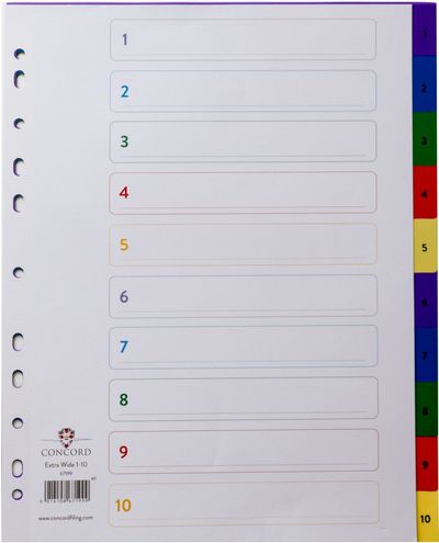 Concord Index 1-10 A4 Extra Wide Polypropylene Multicoloured 67199