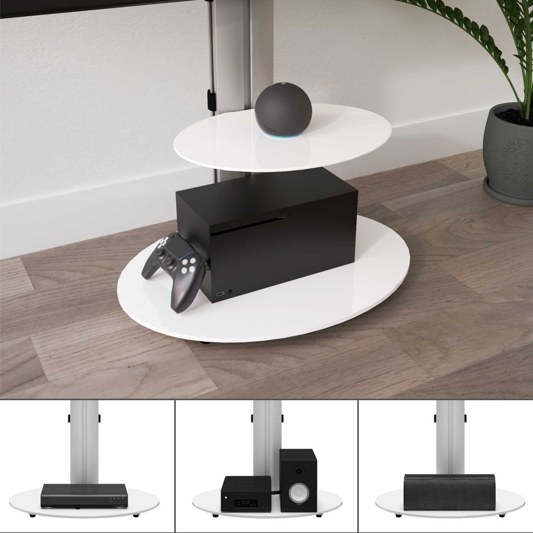 AVF Eno FSL600ENSW 600 mm TV Stand with Bracket - Silver & White, White,Silver/Grey - Image 1