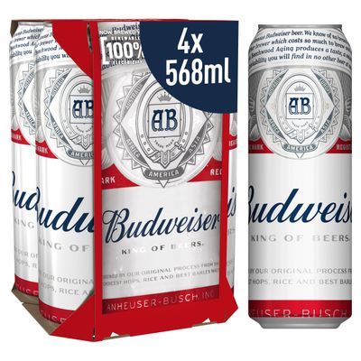 Budweiser Lager Beer Cans 4x568ml - Thumbnail 2