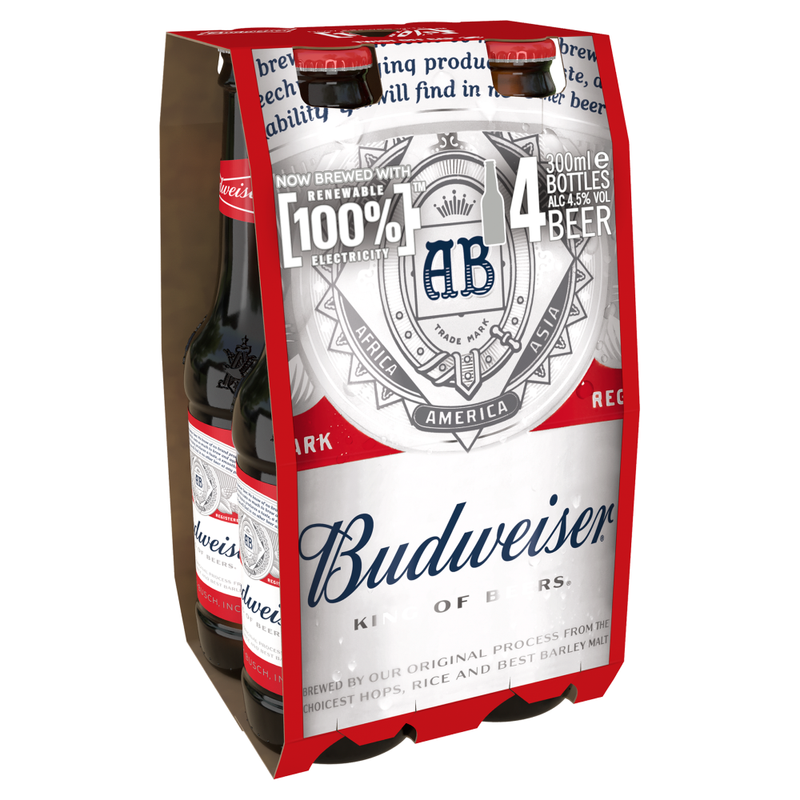 Budweiser Lager Beer Bottles 4x300ml - Image 1