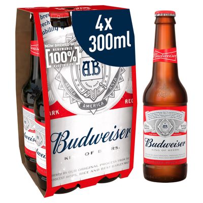 Budweiser Lager Beer Bottles 4x300ml - Thumbnail 2