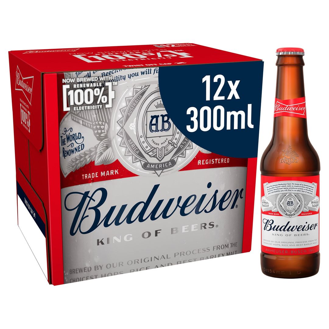 Budweiser Lager Beer Bottles 12x300ml - Image 1