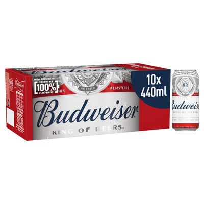 Budweiser Lager Beer Cans 10x440ml - Thumbnail 2