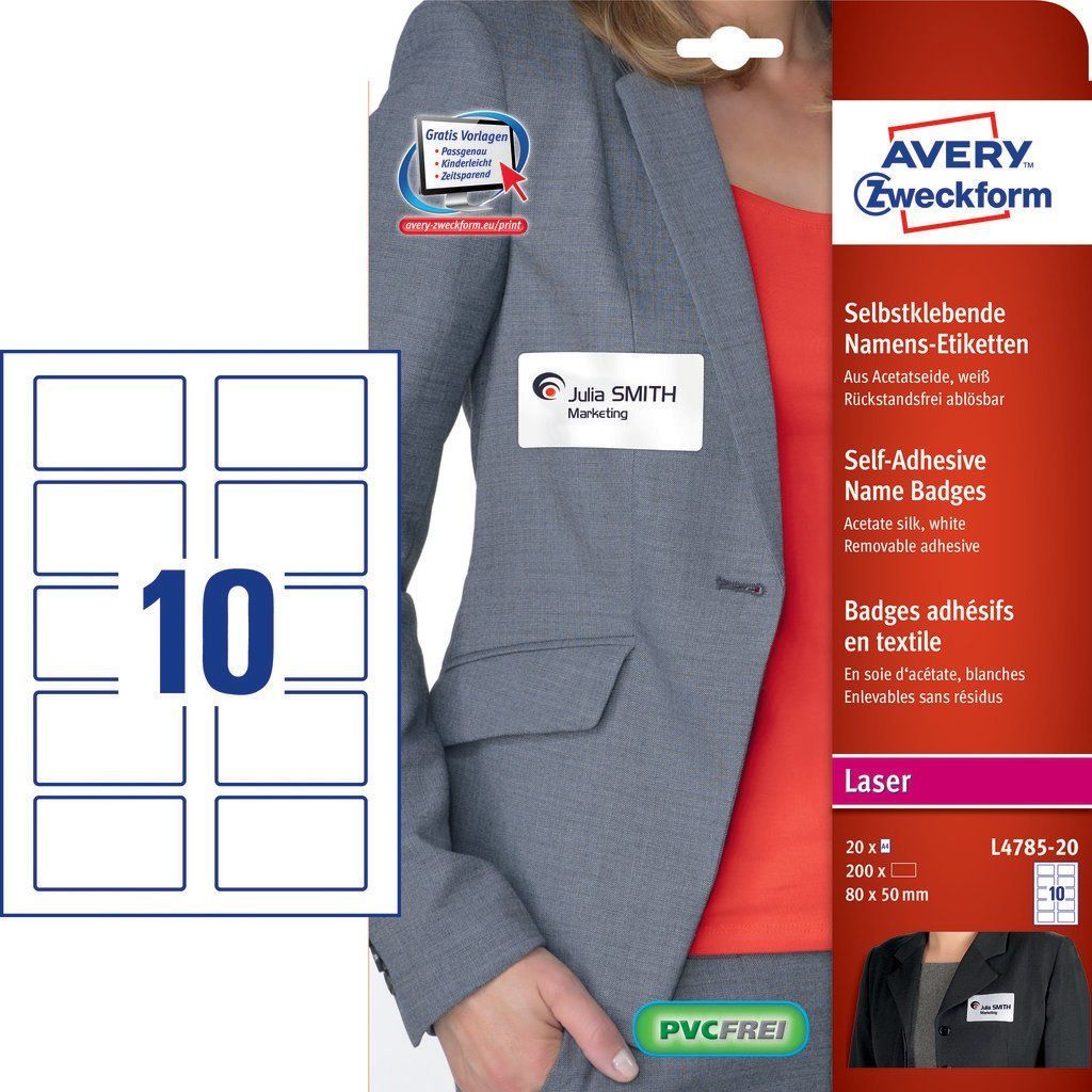 Avery L4785-20 self-adhesive label Rounded rectangle Removable White 200 pc(s) - Image 1