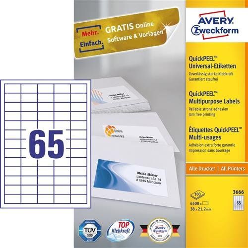 Avery 3666 self-adhesive label Rectangle Permanent White 6500 pc(s) - Image 1