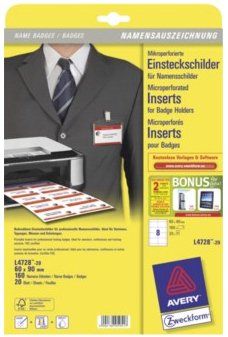 Avery L4728-20 identity badge/badge holder Paper 160 pc(s) - Thumbnail 2