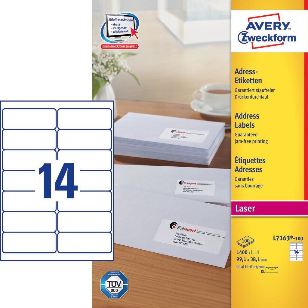 Avery L7163-100 self-adhesive label Rounded rectangle Permanent White 1400 pc(s) - Image 1
