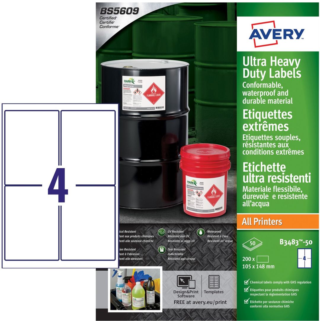 Avery B3483-50 self-adhesive label Rectangle Permanent White 200 pc(s) - Image 1