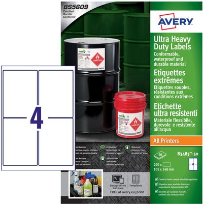 Avery B3483-50 self-adhesive label Rectangle Permanent White 200 pc(s)