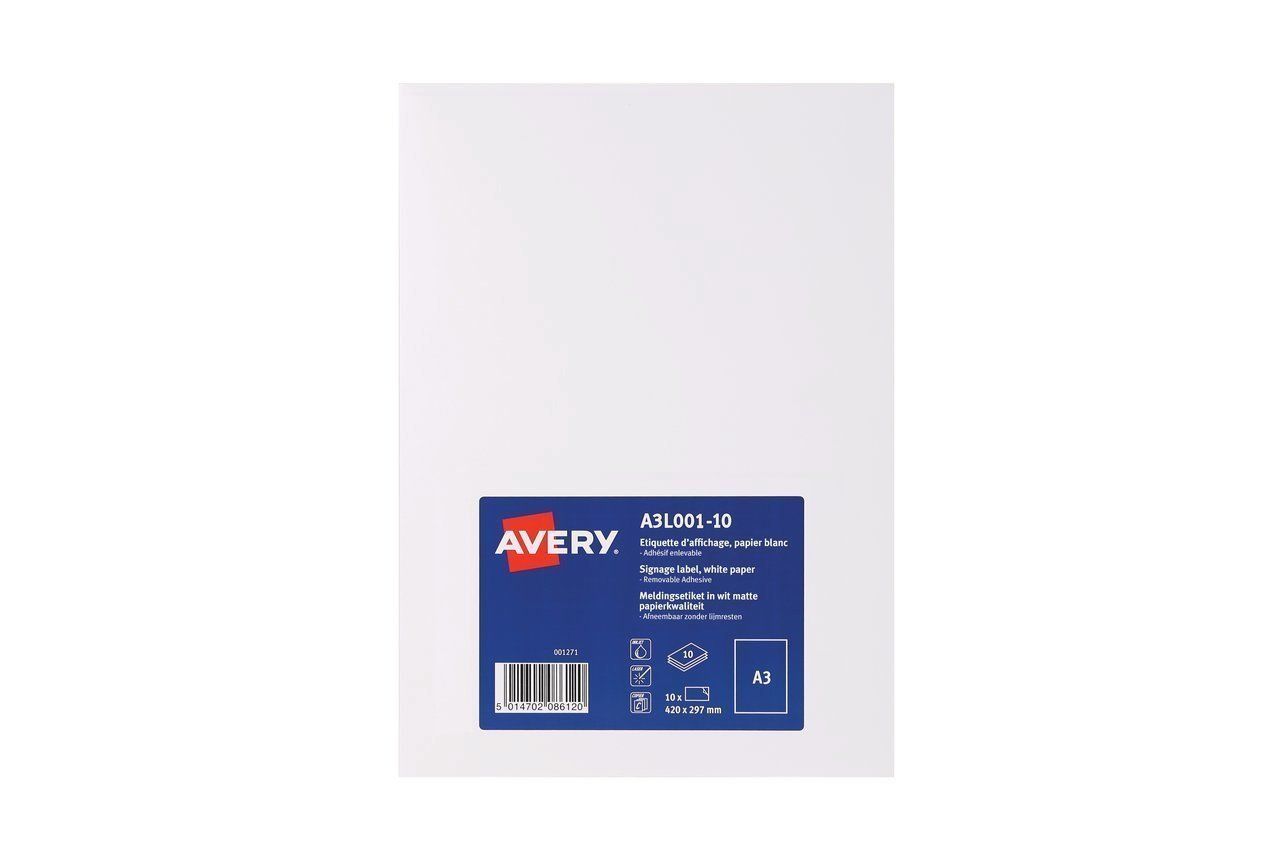 Avery A3L001-10 printer label White Self-adhesive printer label - Image 1