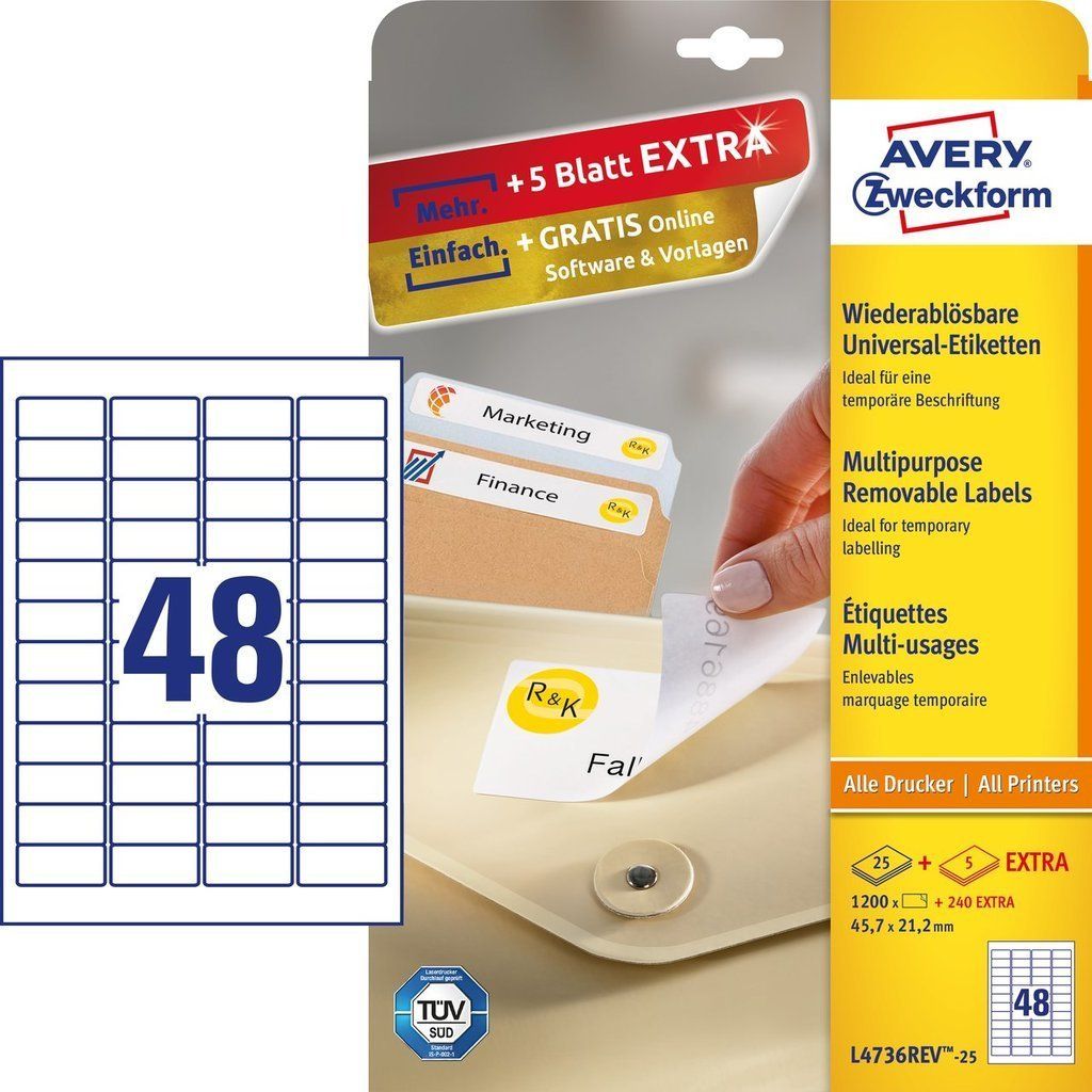 Avery L4736REV-25 self-adhesive label Rounded rectangle Removable White 1440 pc(s) - Image 1
