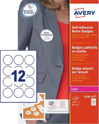 Avery L4781-20 printing paper A4 (210x297 mm) 20 sheets White