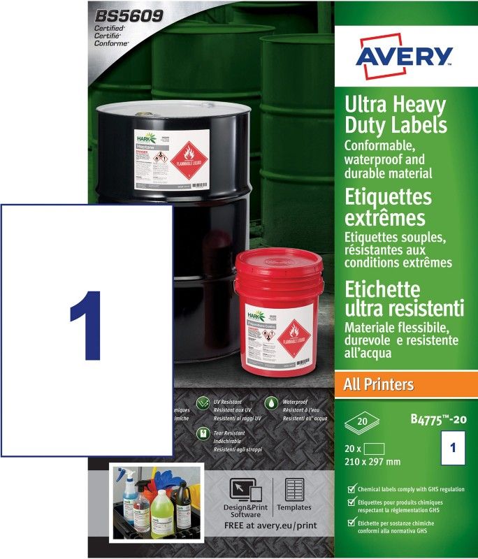 Avery AVERY UL RES LABELS 210X297MM PK20 - Image 1