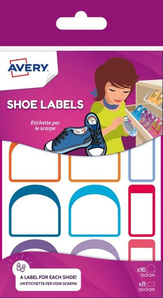 Avery Shoe Labels x8 Labels 15x30mm And x16 Labels 30x30mm White (Pack