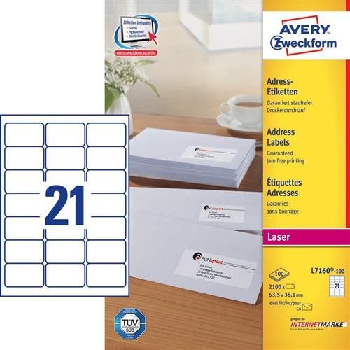 Avery L7160-100 self-adhesive label Rounded rectangle Permanent White 2100 pc(s) - Image 1