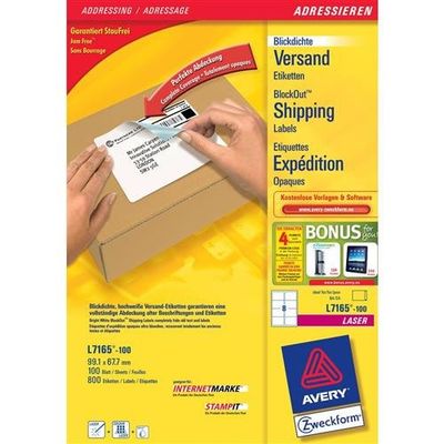 Avery L7165-100 self-adhesive label White 800 pc(s)