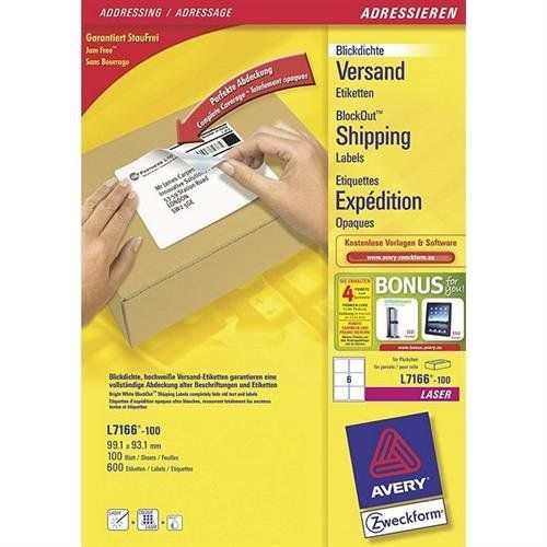 Avery L7166-100 self-adhesive label White 600 pc(s) - Image 1