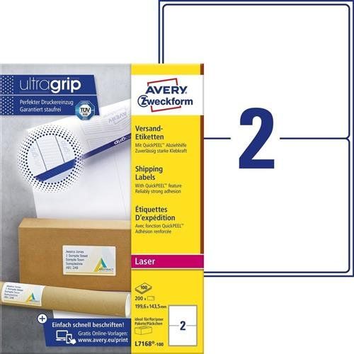 Avery L7168-100 self-adhesive label Rectangle Permanent White 200 pc(s) - Image 1