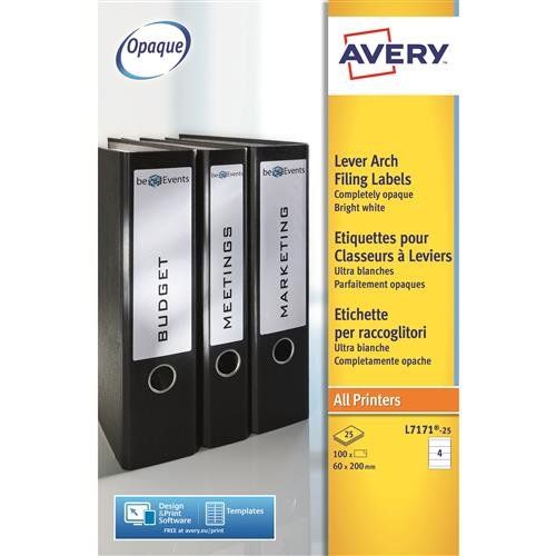 Avery L7171-25 self-adhesive label White 100 pc(s) - Image 1
