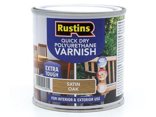 Rustins, Quick Dry Polyurethane Varnish, Satin Oak, 250ml, Water-Based - Brown
