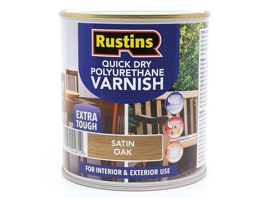 Rustins, Quick Dry Polyurethane Varnish, 500ml, Satin Oak, Water-Based - Brown