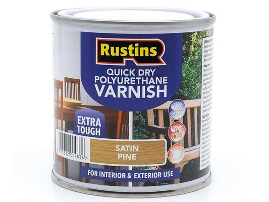 Rustins, Quick Dry Polyurethane Varnish, Satin Pine, 250ml, Water-Based - Brown