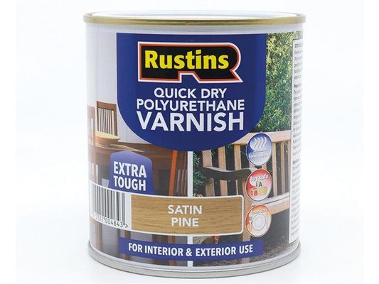 Rustins, Quick Dry Polyurethane Varnish, Satin Pine, 500ml, Water-Based - Brown