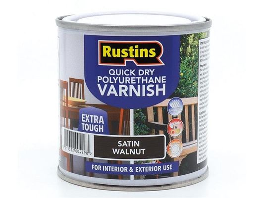Rustins, Quick Dry Polyurethane Varnish, Satin Walnut, 250ml, Water-Based - Brown