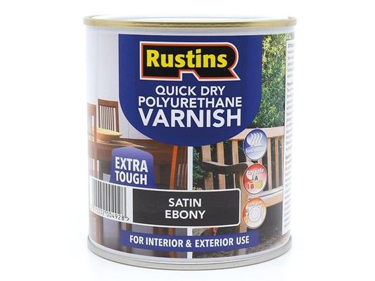 Rustins, Quick Dry Polyurethane Varnish, 500ml, Satin Ebony, Water-Based - Black