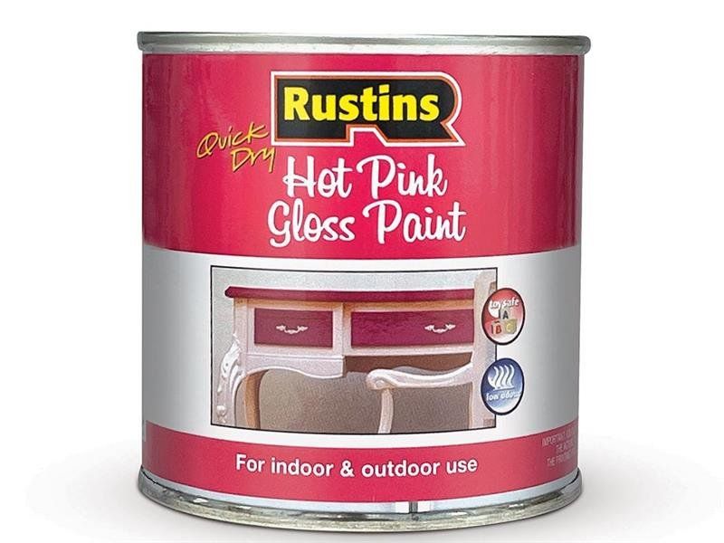 Rustins, Quick Dry Small Job Gloss, 250ml, Hot Pink, Paint - Pink - Image 1