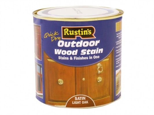 Rustins, Quick Dry Exterior Woodstain, Satin, Light Oak, 250ml, Wood Protection - Brown