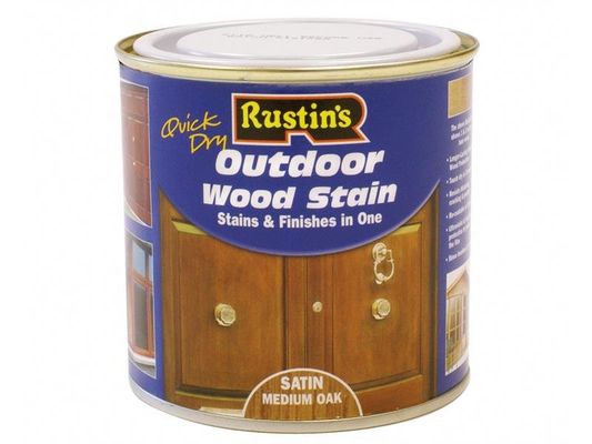 Rustins, Quick Dry Exterior Woodstain, Satin, Medium Oak, 250ml - Brown