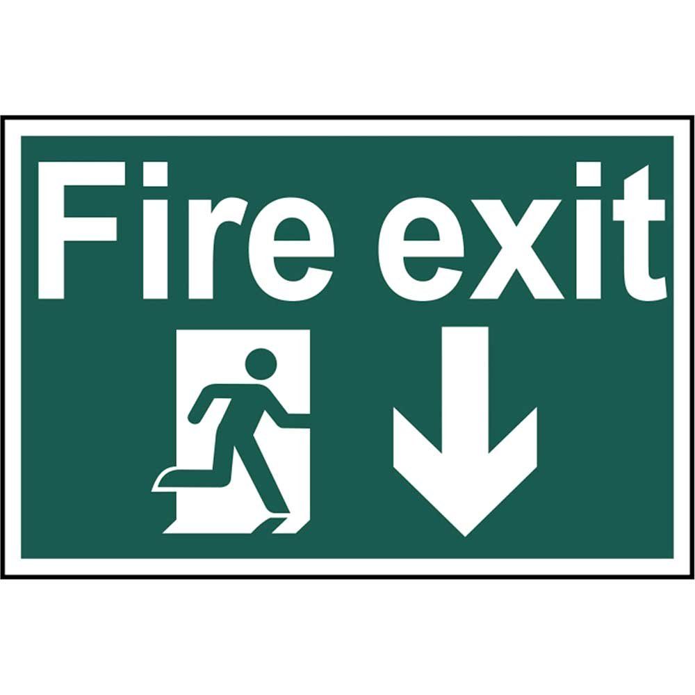 Scan 1503 Fire Exit Running Man Arrow Down - Pvc Sign 300 X 200Mm - Image 1