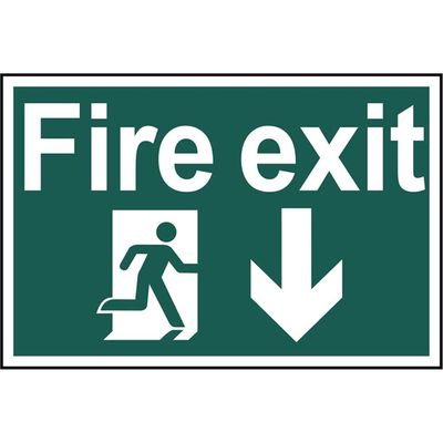 Scan 1503 Fire Exit Running Man Arrow Down - Pvc Sign 300 X 200Mm