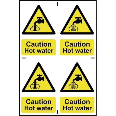 Scan 1309 Caution Hot Water - 4 Pvc Signs 100 X 100Mm