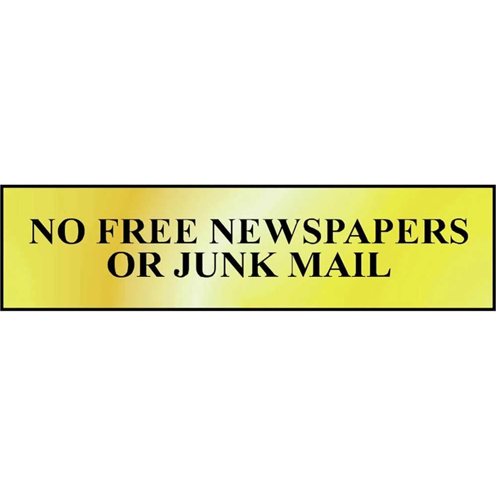 Scan 6023 No Free Newspapers Or Junk Mail - Polished Brass Effect 200 X 50Mm - Image 1
