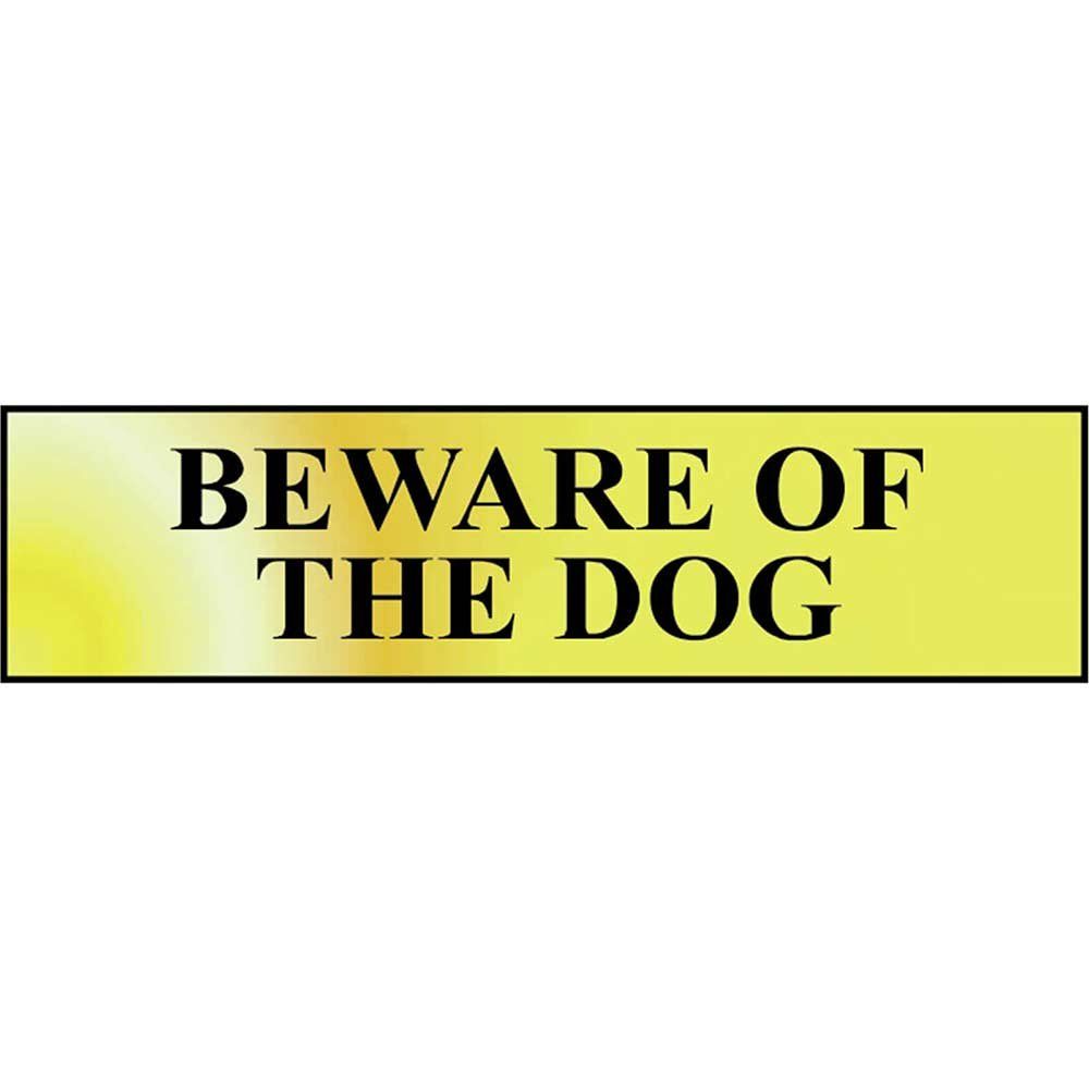Scan 6050 Beware Of The Dog - Polished Brass Effect 200 X 50Mm - Image 1