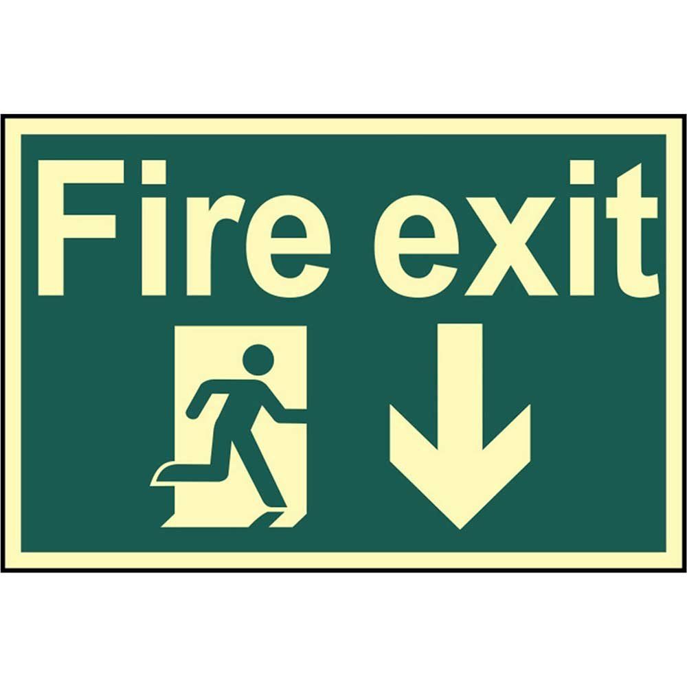 Scan 1580 Fire Exit Running Man Arrow Down - Photoluminescent 300 X 200Mm - Image 1