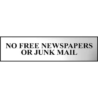 Scan 6023C No Free Newspapers Or Junk Mail - Polished Chrome Effect 200 X 50Mm