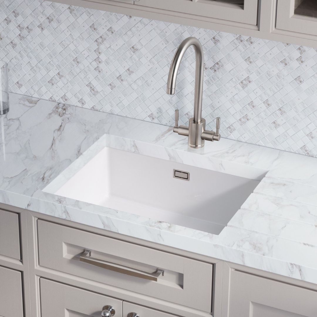 Rangemaster Rustique Single Bowl Inset Or Undermount Sink White 598 x 462mm - Image 1