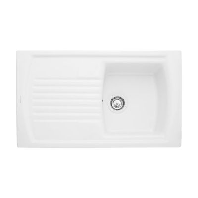 Rangemaster Tenby Single Bowl Inset White Ceramic Kitchen Sink with Reversible Drainer - Thumbnail 2