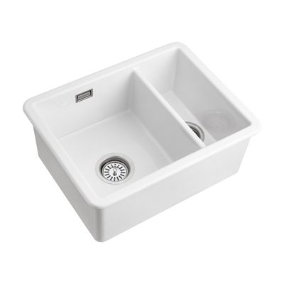 Rangemaster CRUB3315WH/ Rustique 1.5 Bowl Ceramic Inset Or Undermount Sink White 557 x 430mm