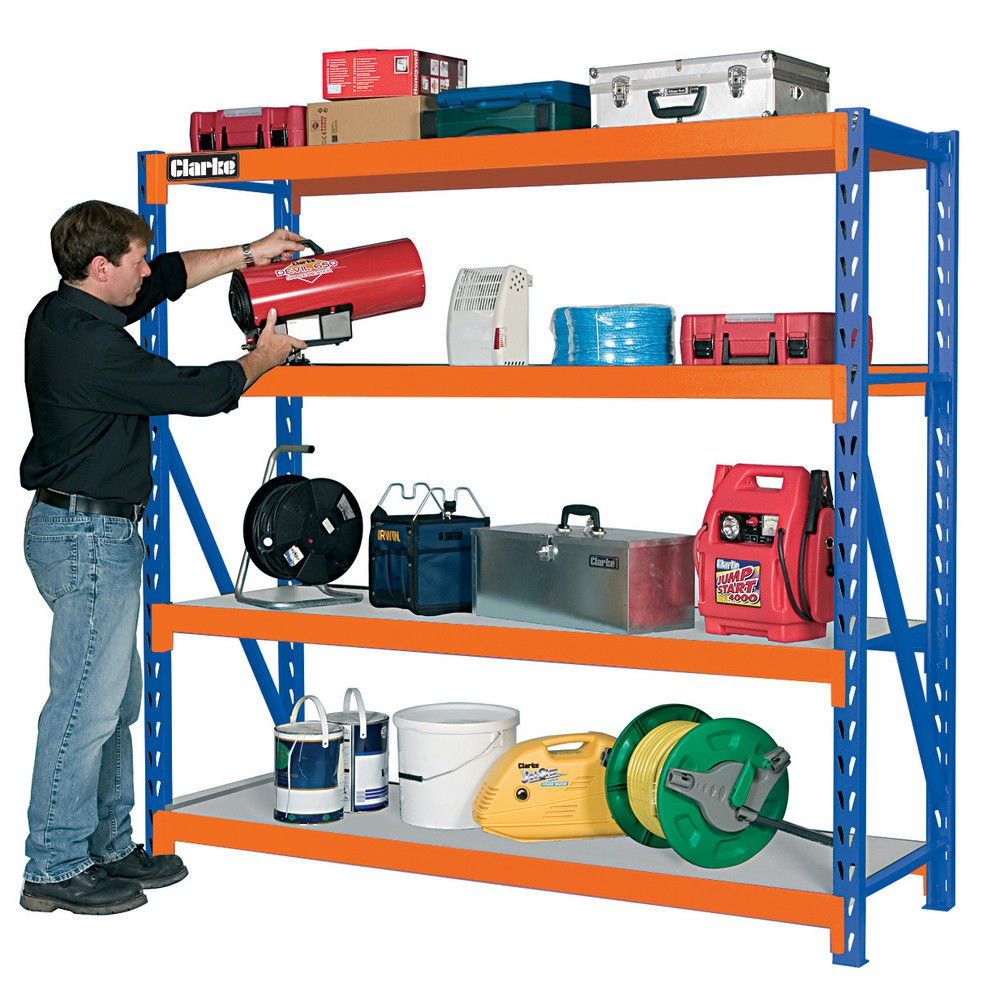 Clarke Clarke CS4700BO Industrial Shelving with 4 Laminate Board Shelves (Blue & Orange) - Image 1